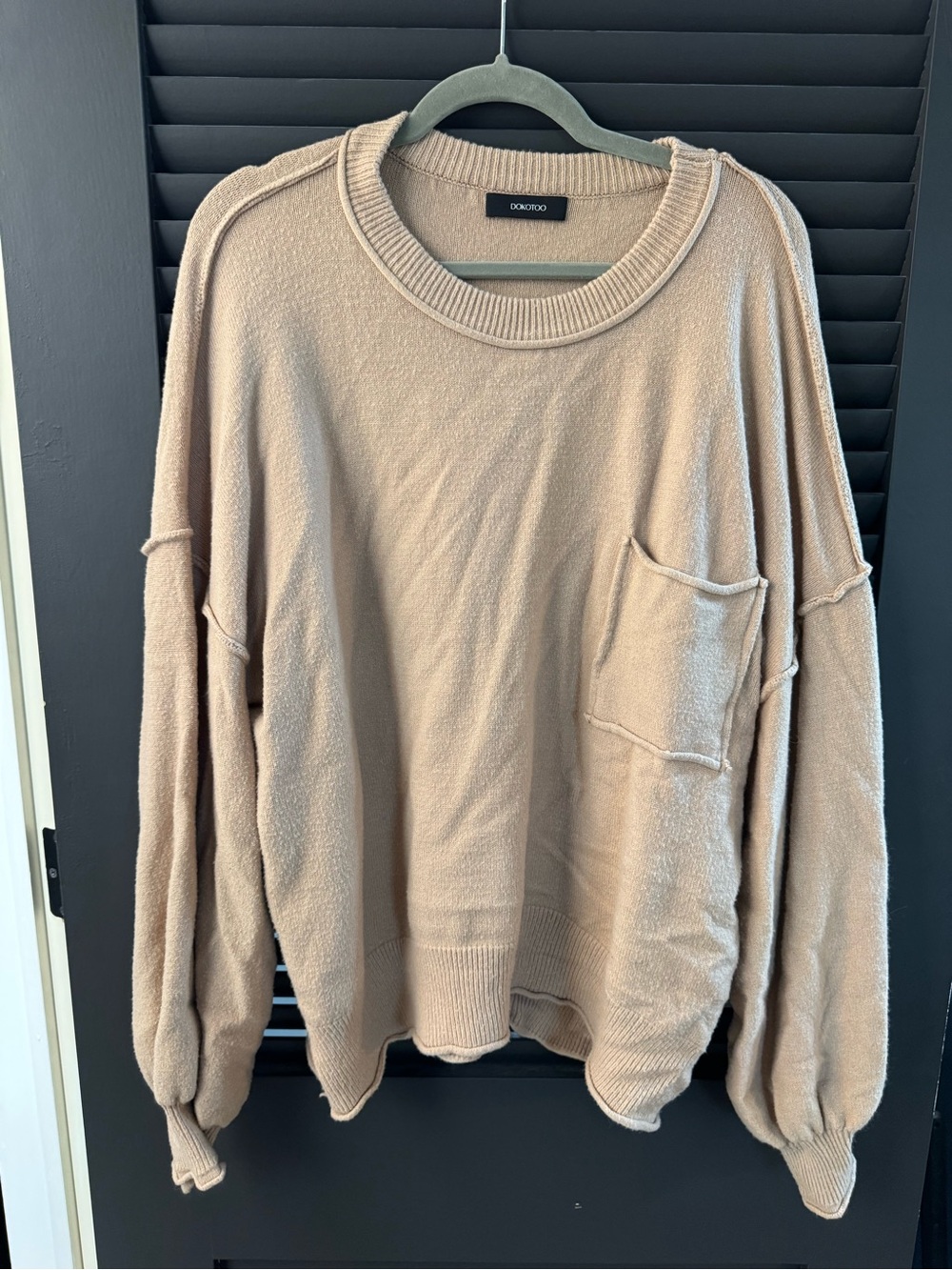 Donoroo Oversized Scoop Neck Sweater in Beige